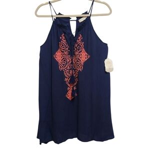 Altar'd State Dress Sz Small Blue Coral Embroidered Tassel Tie Mini Boho Beach